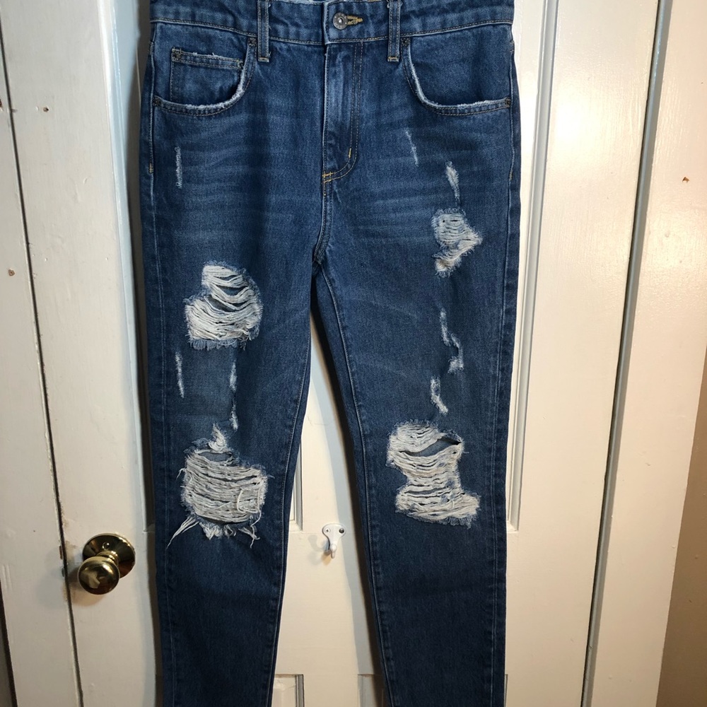 CARMAR High Waisted Mom Distressed Jeans